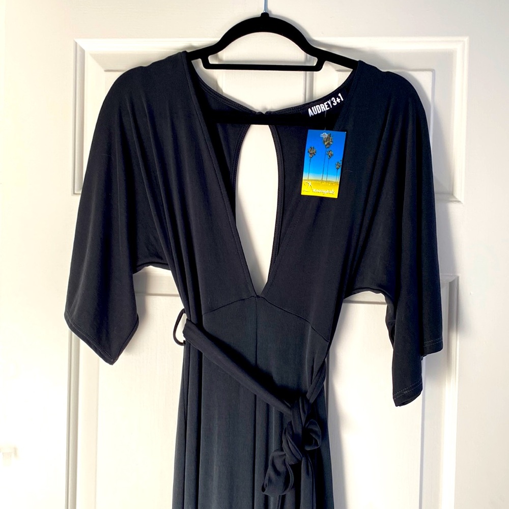Black Flowy Jumpsuit - Deep V neck